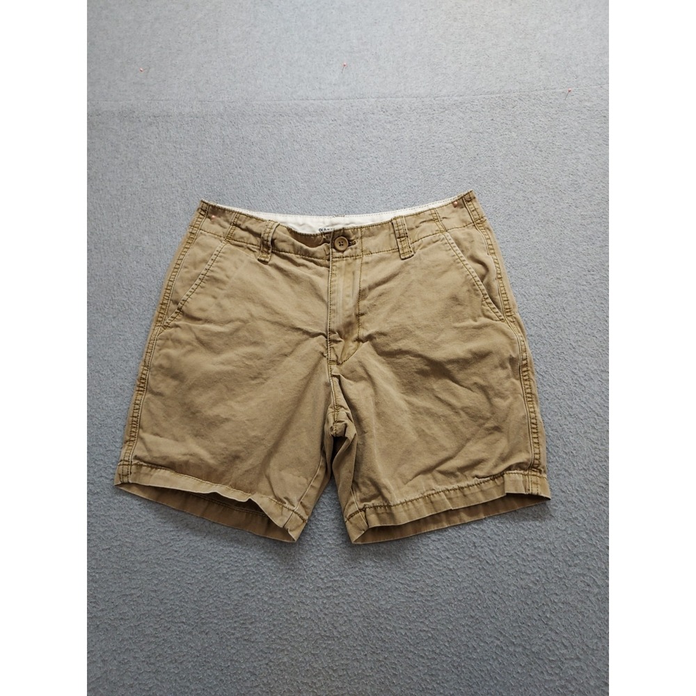 Old Navy Men Khaki Shorts 29 Brown Zip Button Slash Pockets Straight Logo Casual
